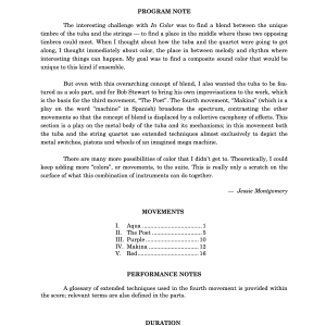 Alternative view of In Color for tuba and string quartet